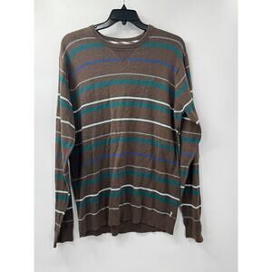 Vans Of the Wall Sweater Mens XL Brown Striped 100% Cotton Crew Neck Long Sleeve